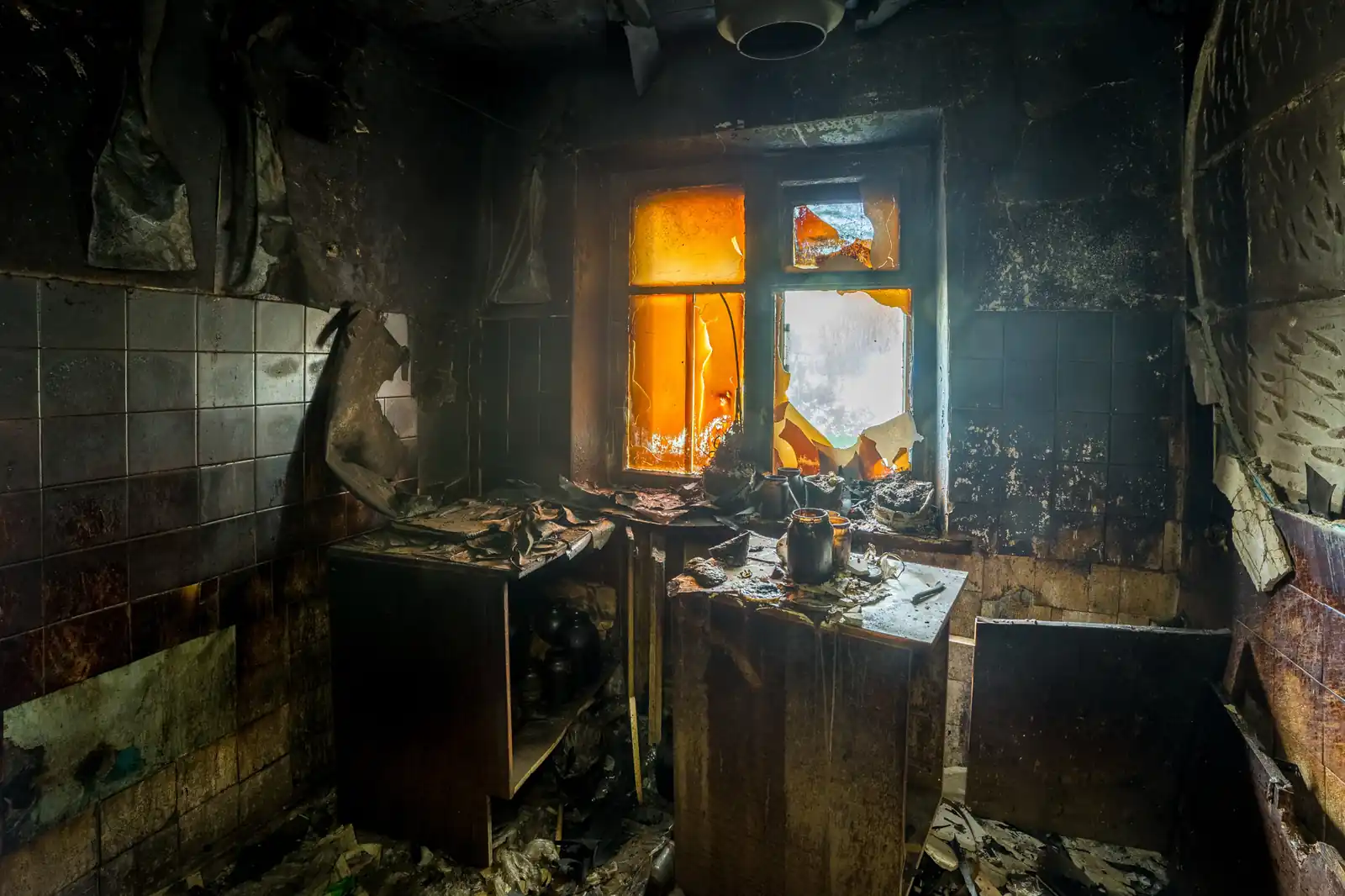 Fire damage restoration crew responding to a house fire in Huntington Station, NY
